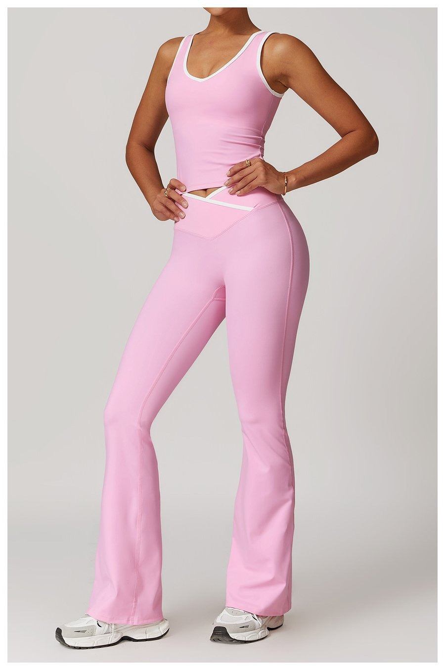 BREEHER Color Clash Vest Hip Lifting Leggings Two Piece Set Sports Suits