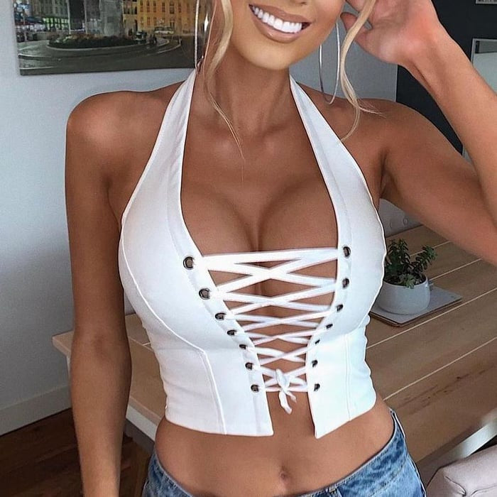 Sexy Halter Neck Backless PU Vest Top