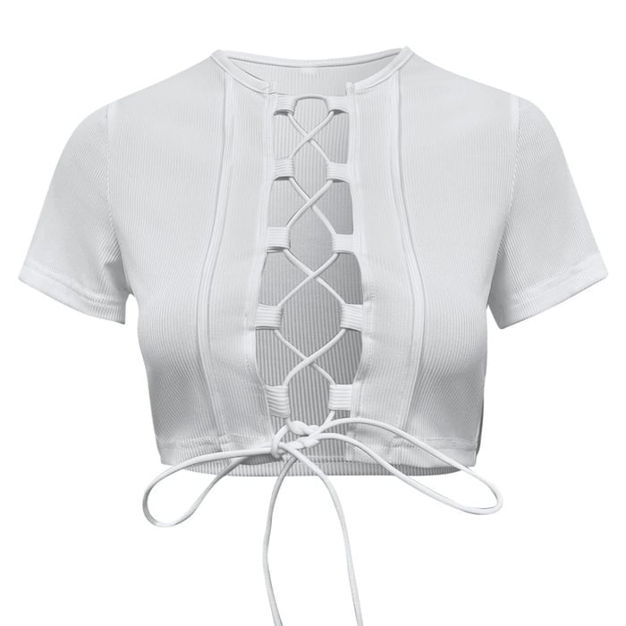 Sexy Hollow Drawstring Short-sleeved Top