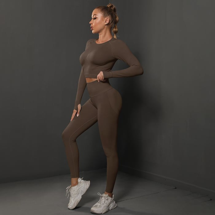 BREEHER Shaping Long Sleeved Butt Lift Two Piece Set Sports Suits