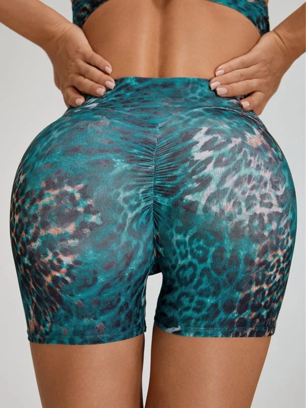 Female Leopard Print Scrunch Bum Cross Back Short