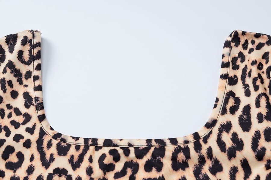 Leopard Print Square Neck Long-sleeved Crop Top & Flared Leggings Two-pieces Suit