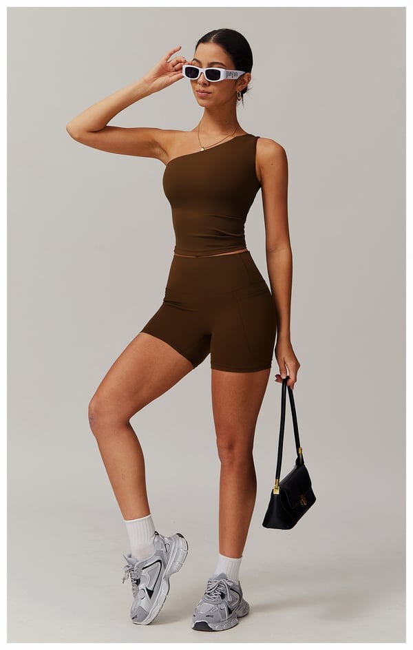 BREEHER One Shoulder Patchwork Vest Seamless Sports Bras