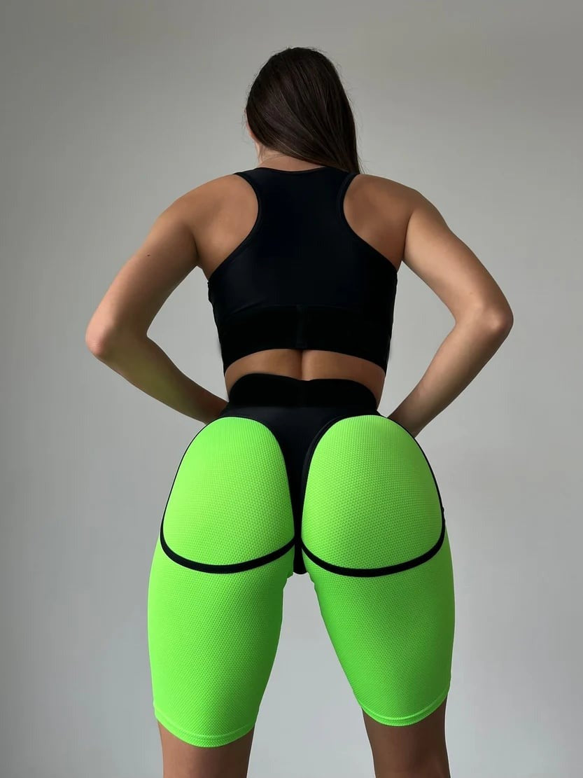 Sexy Mesh Stitching Hip Lift Yoga Shorts
