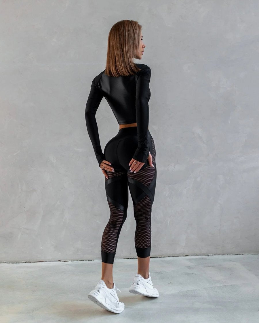 Female PU Net High-rise Hip-lift Leggings
