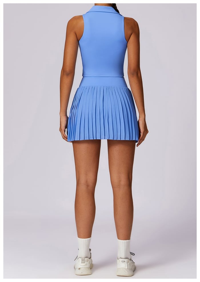 BREEHER Lapel vest Ruched Skirt Two Piece Set Sports Suits