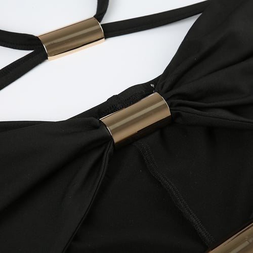 Sexy Hollow Metal Stitching Halter Neck Jumpsuit Romper
