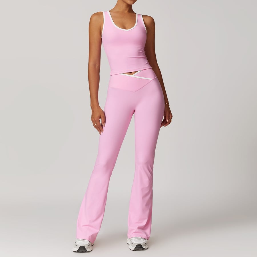 BREEHER Color Clash Vest Hip Lifting Leggings Two Piece Set Sports Suits