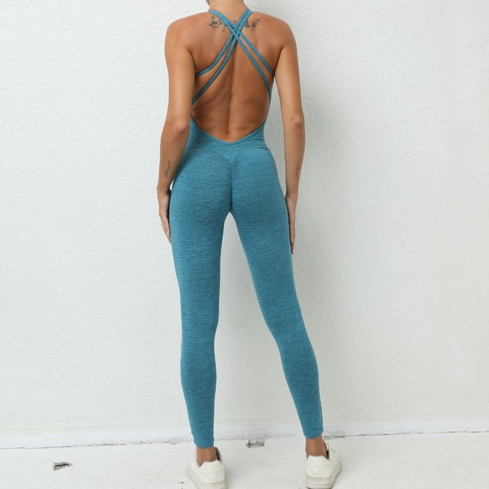 BREEHER Women's Backless Sports Yoga Fitness Jumpsuit