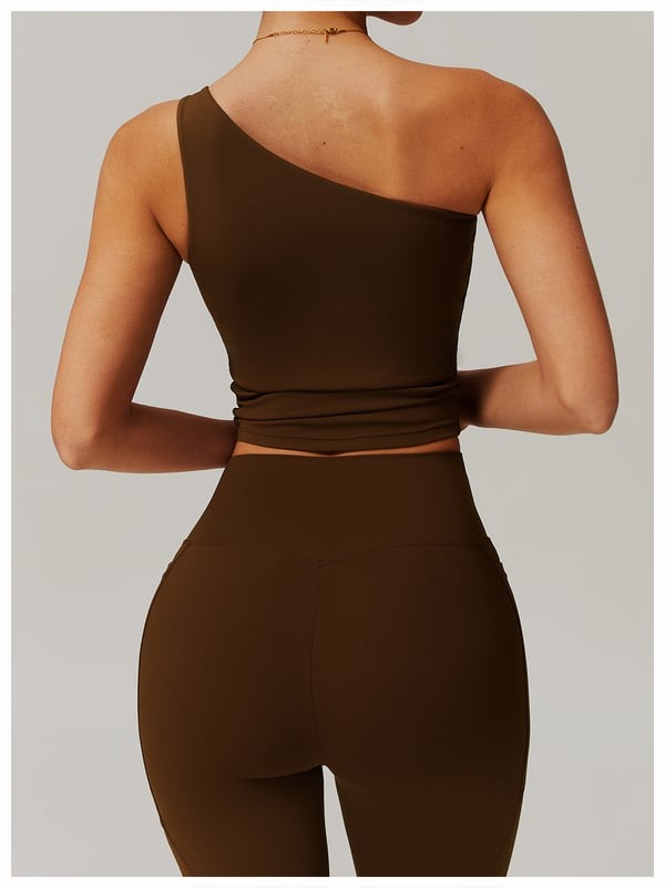 BREEHER One Shoulder Patchwork Vest Seamless Sports Bras
