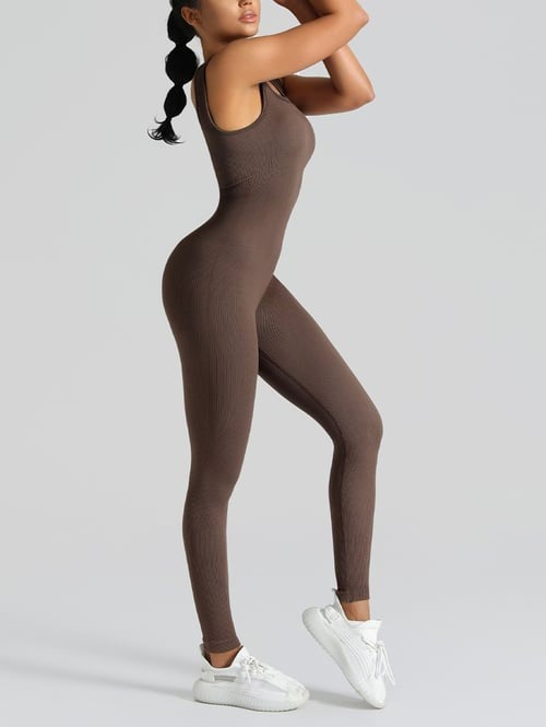 Ribbed Solid Color Suspender Seamless Sports Fitness Yoga Jumpsuit