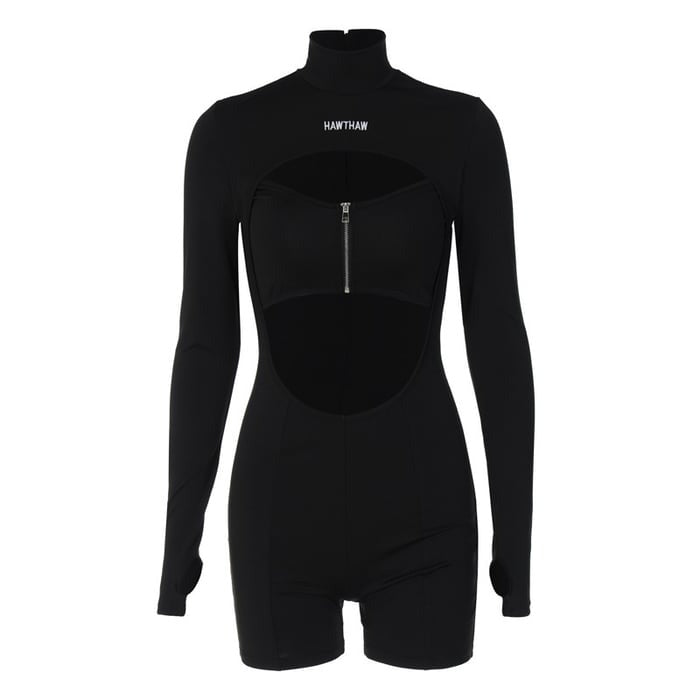 Sexy Hollow Zipper lLong Sleeve Half Turtleneck Jumpsuit