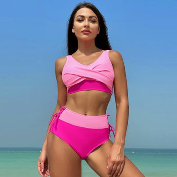 Colorful Color-Block Bikini Swimsuit