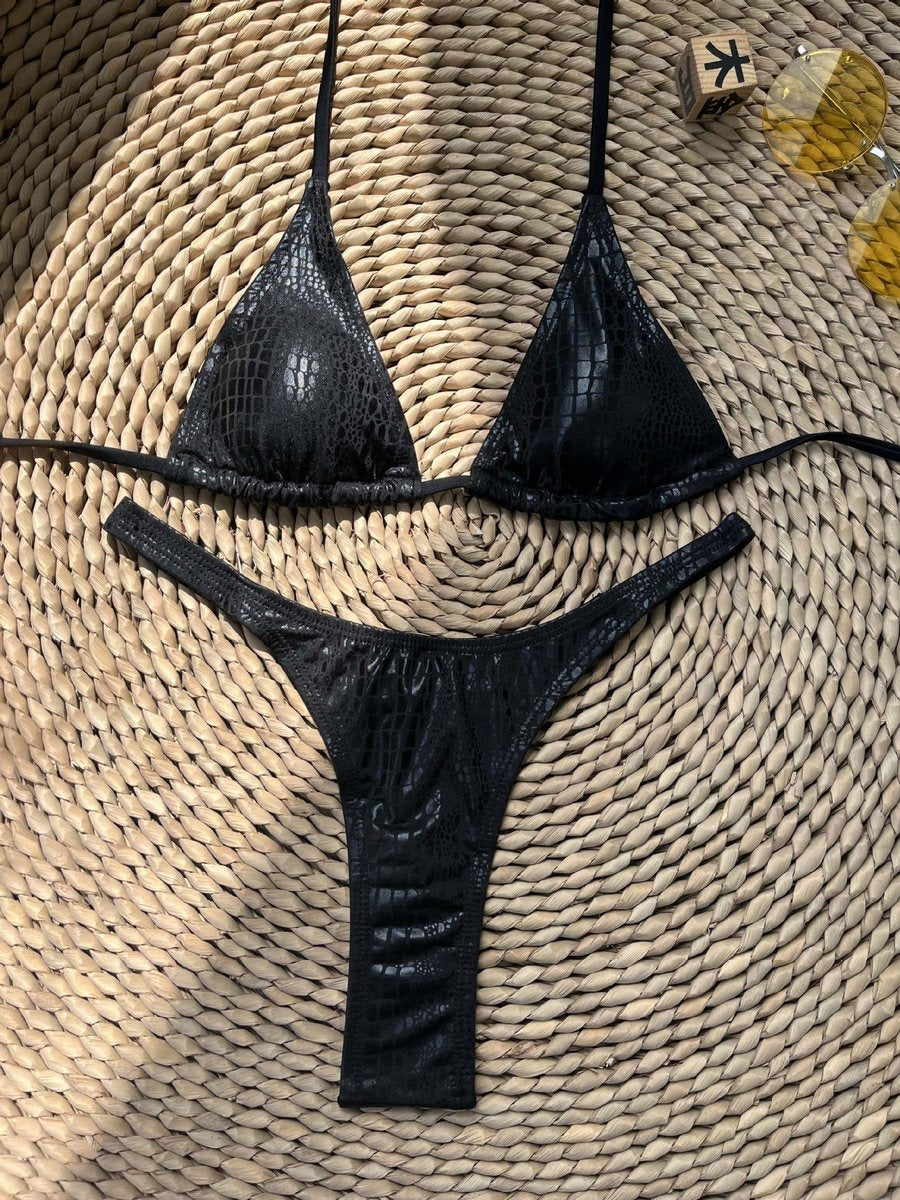 Sexy Snakeskin Rhinestones Bikini Swimsuit Set