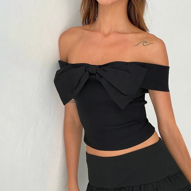 Sexy Bow One Shoulder Cropped Top