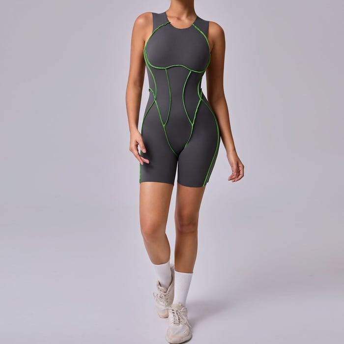 BREEHER Solid Cutting Line Tank Top Highly Elastic Shorts Jumpsuit