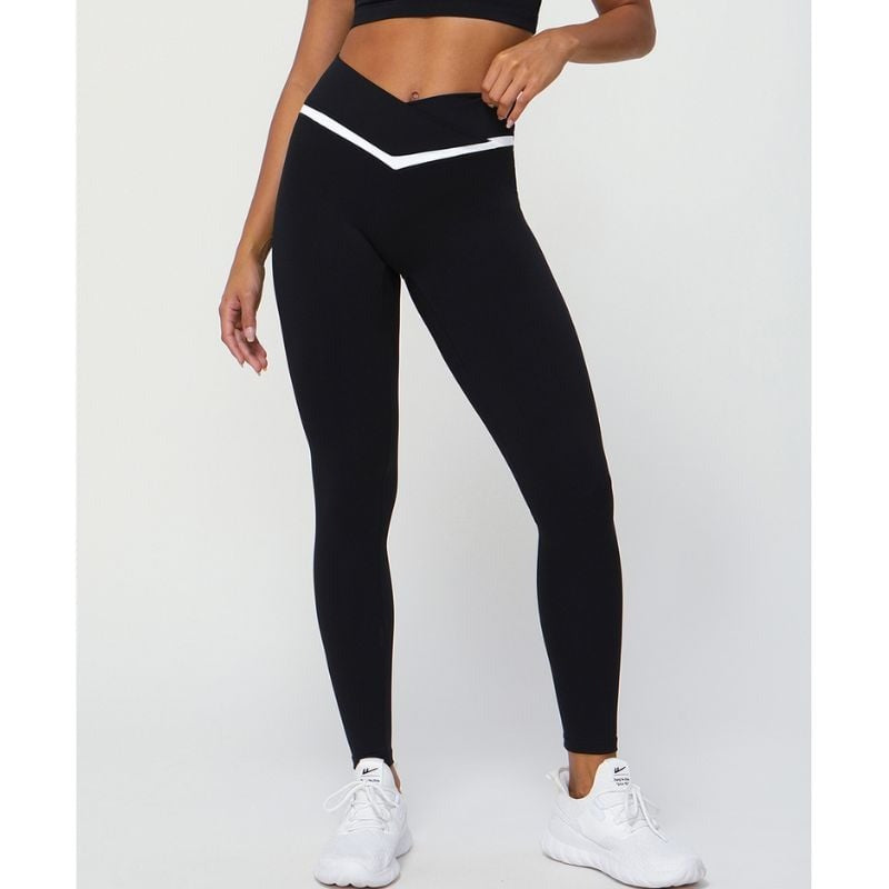 BREEHER Contrasting Color Cross V Waist Leggings