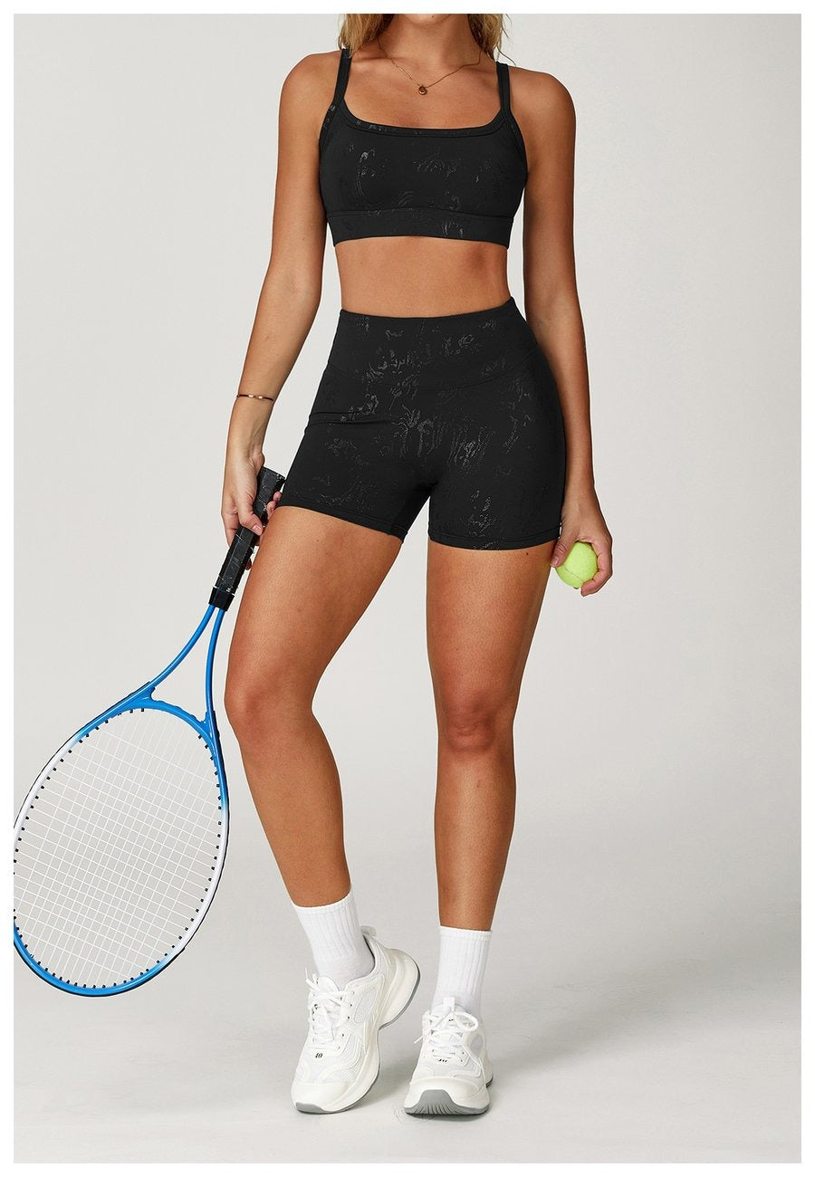 Gold Foil High Waist Nude Yoga Shorts