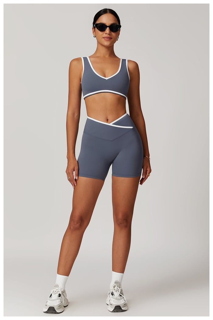 BREEHER Color Clash Vest Hip Lifting Shorts Two Piece Set Sports Suits