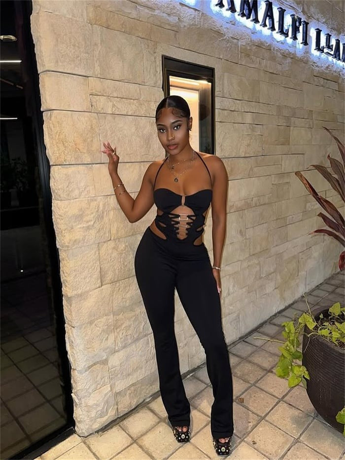 Sexy Black Hollowout Jumpsuit