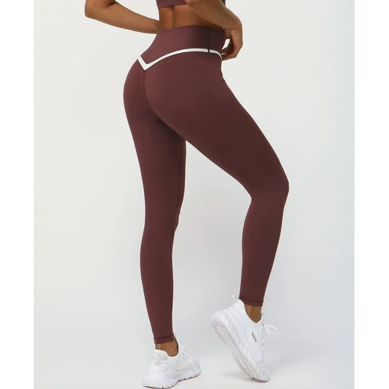 BREEHER Contrasting Color Cross V Waist Leggings