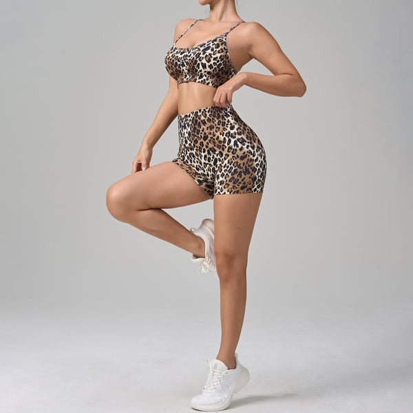 BREEHER Leopard printed Sling Shorts Two Piece Set Sports Suits