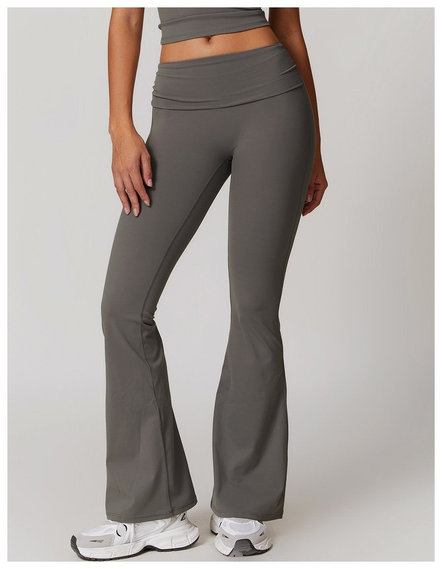 BREEHER Folded Waist Seamless Quick Drying Hip Lifting Leggings