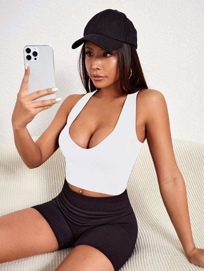Sexy Ribbed Deep V Neck Yoga Vest Tops