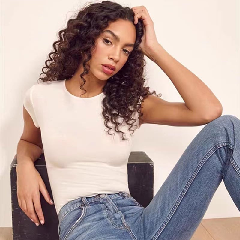 BREEHER Round Neck Short Sleeves Elasticity Bodysuits