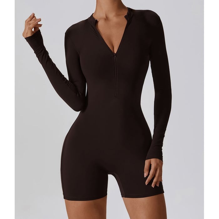 BREEHER Upright Collar Zipper Highly Elastic Jumpsuit