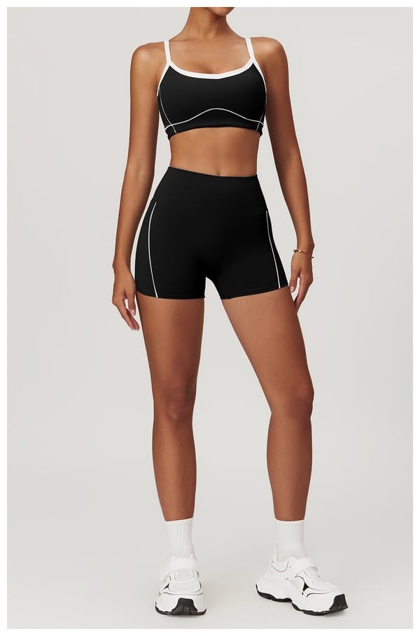 BREEHER Contrasting Color Lines Vest Shorts Two Piece Set Sports Suits