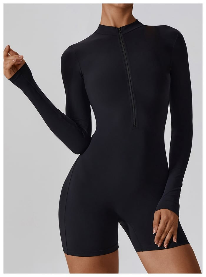 BREEHER Upright Collar Zipper Highly Elastic Jumpsuit