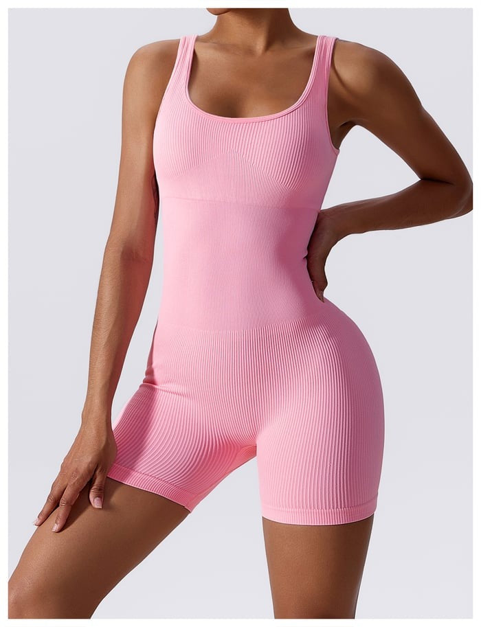 BREEHER U Neck Ribbed Fabric Highly Elastic Jumpsuit