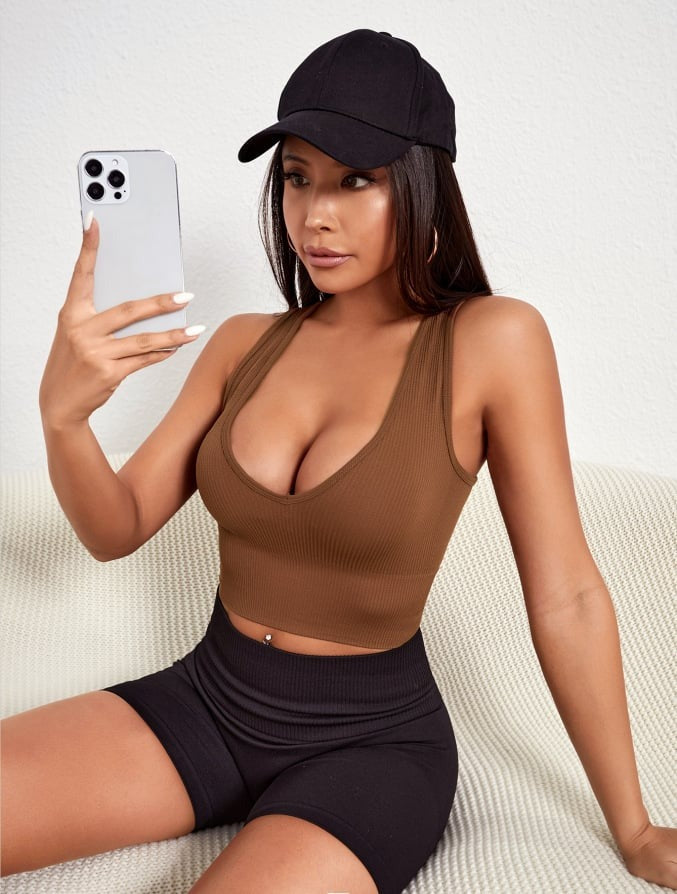 Sexy Ribbed Deep V Neck Yoga Vest Tops