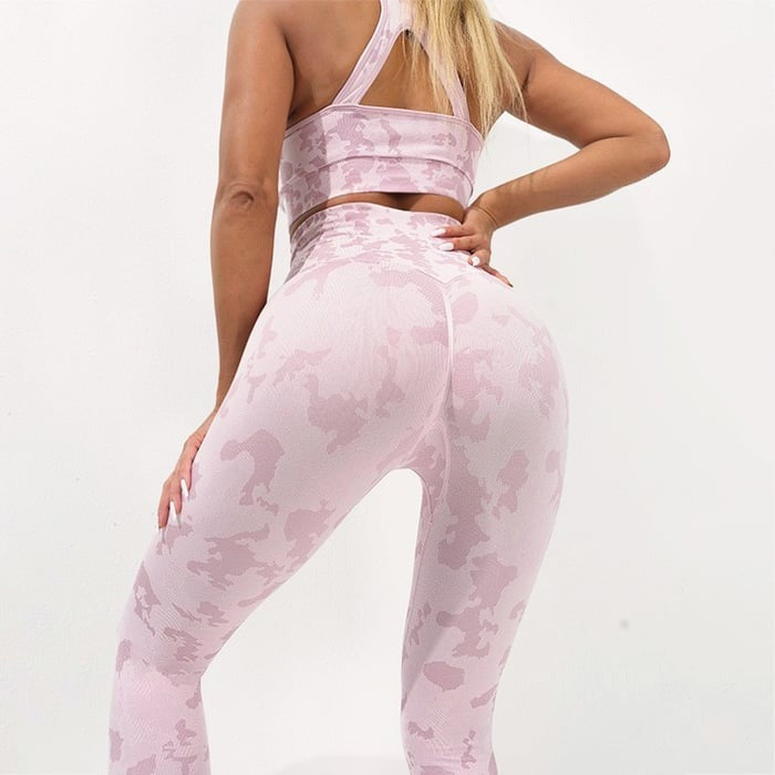 BREEHER Camouflage Pattern Vest Leggings Two Piece Set Sports Suits