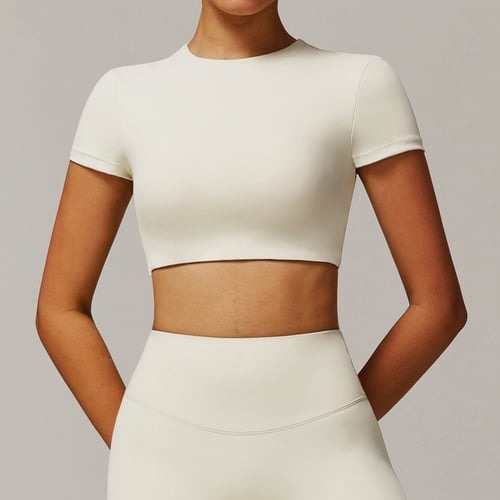 Female Solid Color Backless with Pads Cropped Short Sleeves