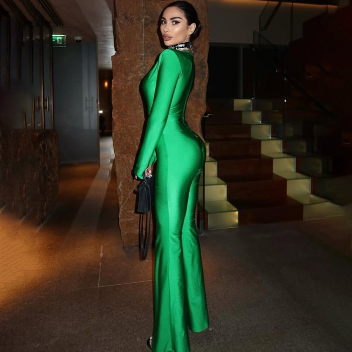 Sexy Deep V Solid Color Slim Flared Jumpsuit