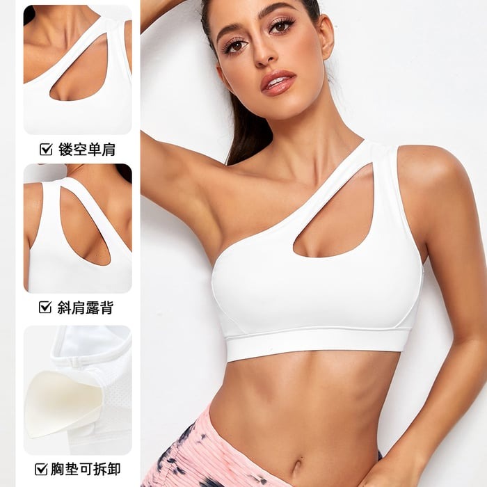 BREEHER Women's One shoulder Hollow Out Quick Dry Fitness Bras