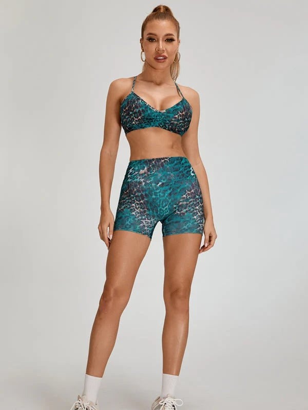 Female Leopard Print Scrunch Bum Cross Back Short