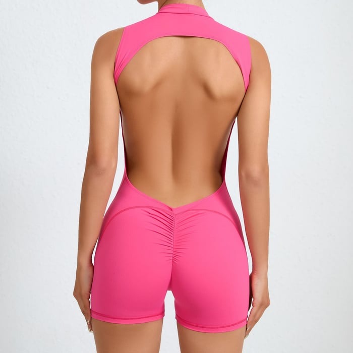 BREEHER Backless Highly Elastic Shorts Jumpsuit