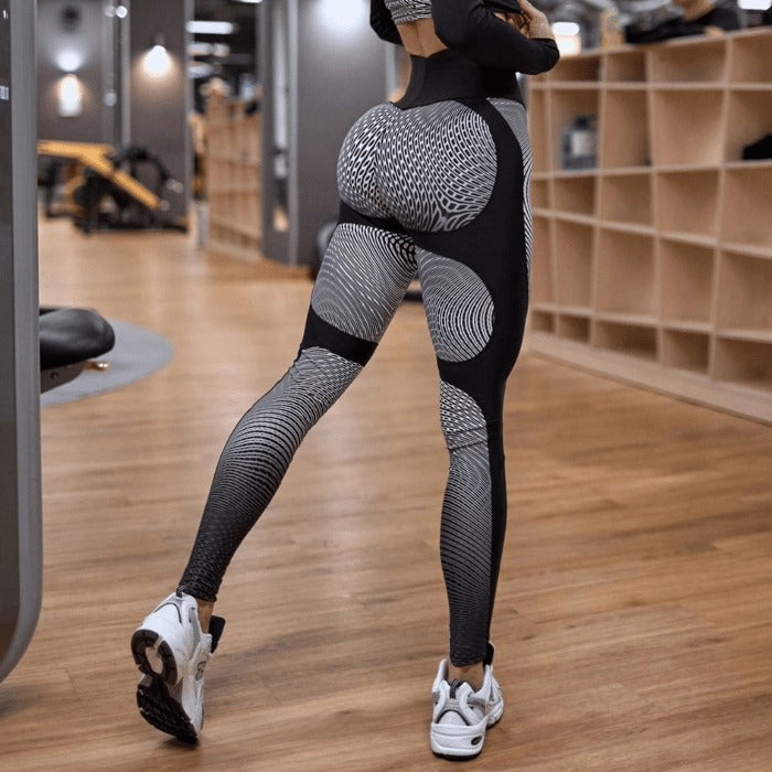 BREEHER High Waisted Line Printed Butt Lifting Fitness Leggings