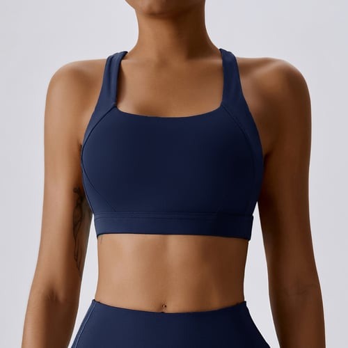 BREEHER Cross Straps Back Patchwore Vest Sports Bras