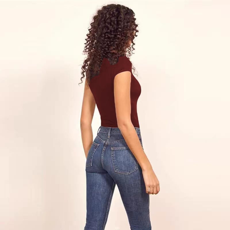 BREEHER Round Neck Short Sleeves Elasticity Bodysuits