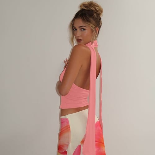 Sexy Neck Tie Low Cut Back Hollow Strap Top