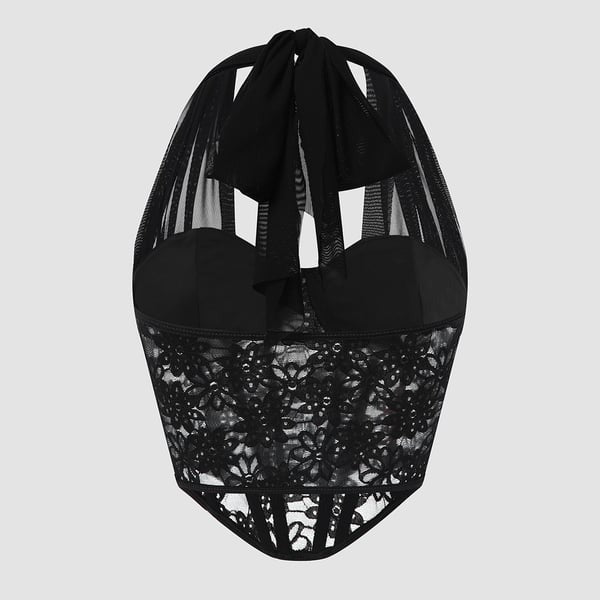 Sexy Lace Splice Halter Neck Tops