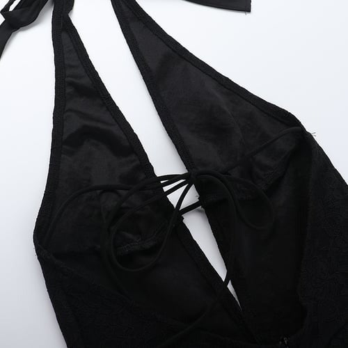 Sexy Lace Hollow Haltert Deep V Neck Jumpsuit Romper