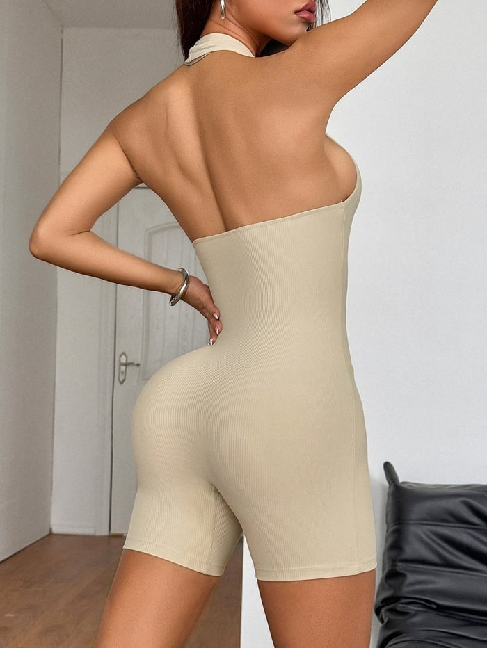 Sexy Ribbed Halter Neck Yoga Jumpsuit