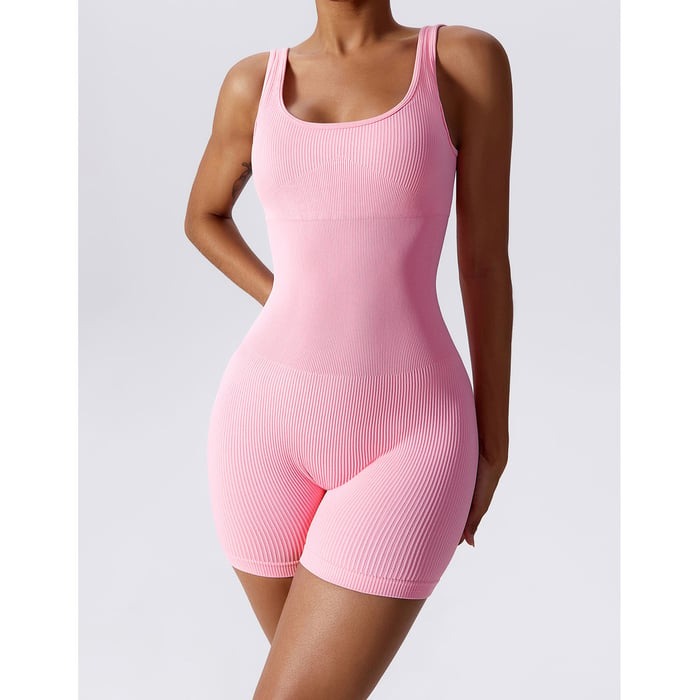 BREEHER U Neck Ribbed Fabric Highly Elastic Jumpsuit