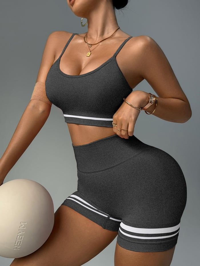 Female Deep V Back Stripes Short Tracksuit