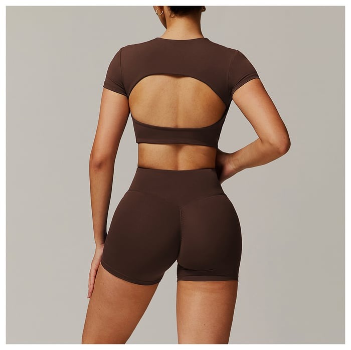 Female Solid Color Backless with Pads Cropped Short Sleeves
